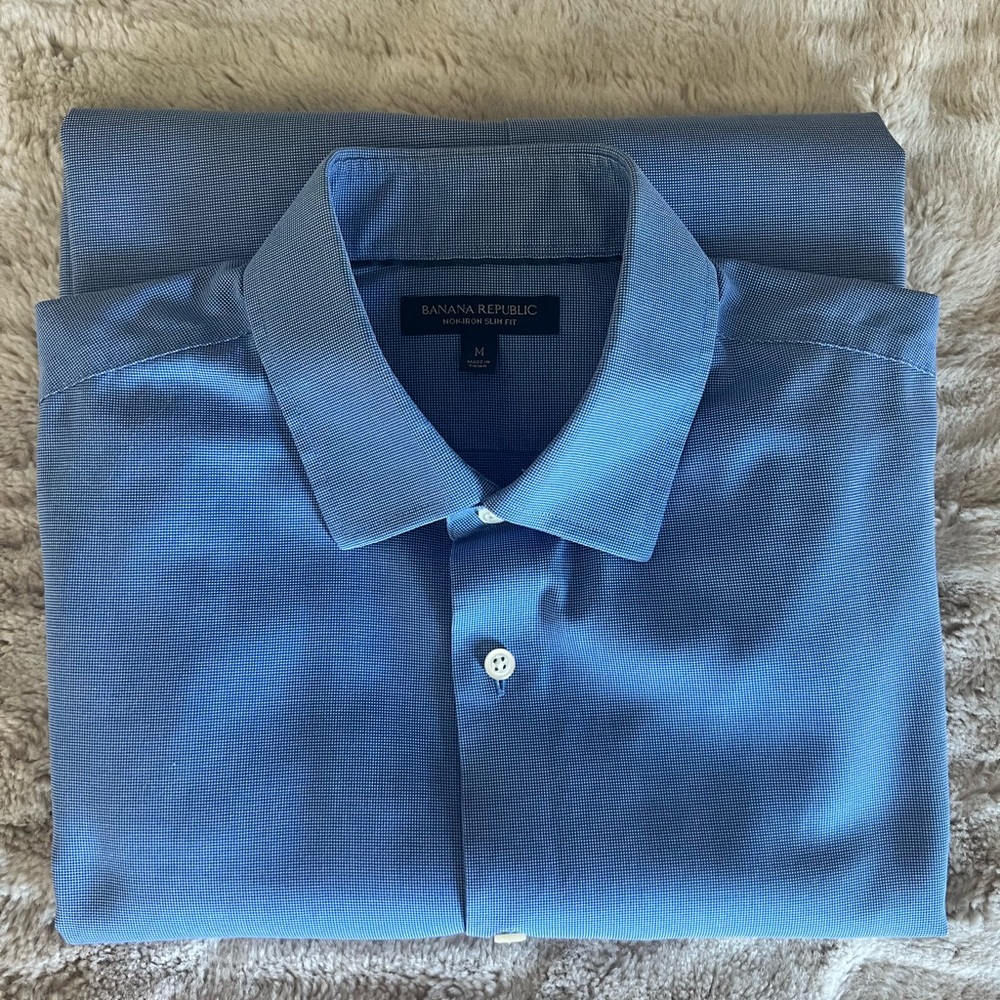 Banana Republic Men's Blue Dress Shirt Non-Iron Slim Fit Size M